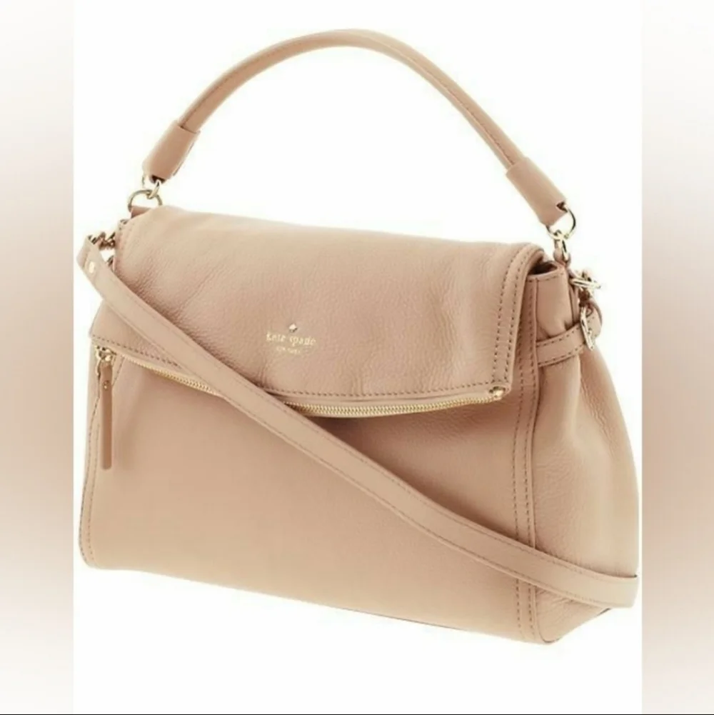 Kate Spade Boerum Place Devin Pebbled‎ Beige Leather Satchel Crossbody Bag